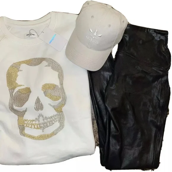 🎉HP🎉NEW Zadig And Voltaire White Upper Gold/Slv Glitter Skull Sweatshirt Sz M✨ - Picture 5 of 13